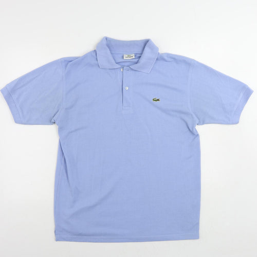 Lacoste Mens Blue Cotton Polo Size L Collared Button - Logo Vintage