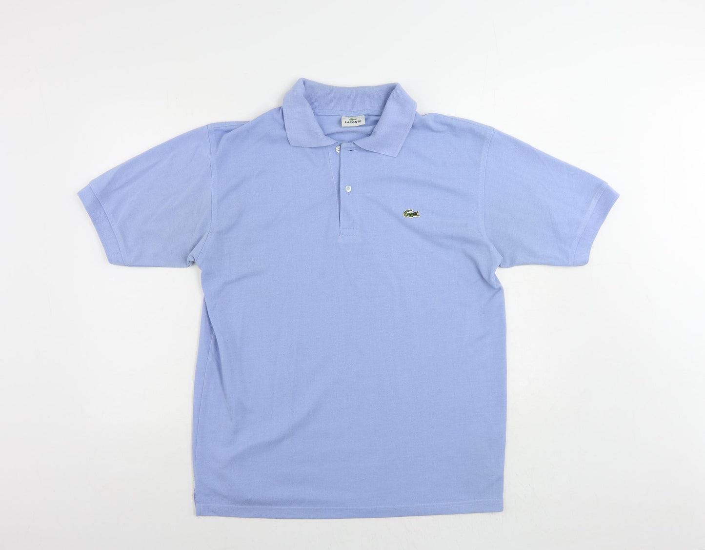 Lacoste Mens Blue Cotton Polo Size L Collared Button - Logo Vintage