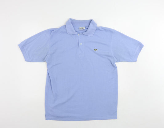 Lacoste Mens Blue Cotton Polo Size L Collared Button - Logo Vintage