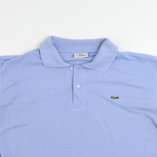 Lacoste Mens Blue Cotton Polo Size L Collared Button - Logo Vintage