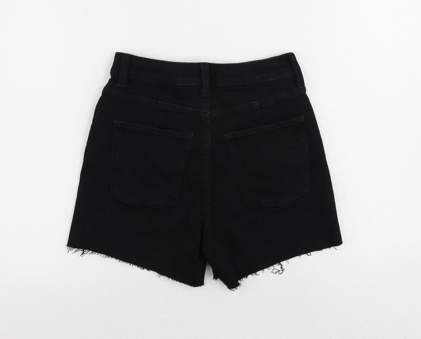 Marks and Spencer Womens Black Cotton Mom Shorts Size 6 L4 in Regular Zip - Raw Hem