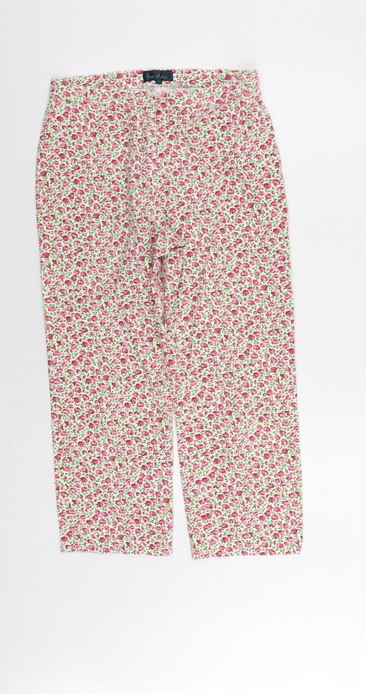 Boden Womens Pink Floral Cotton Cropped Trousers Size 12 L22 in Regular Zip