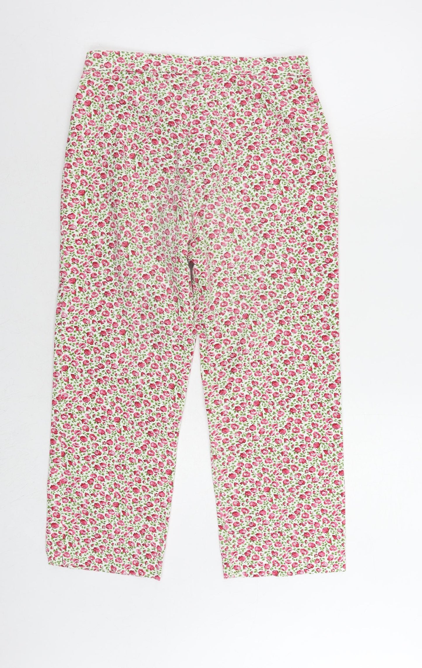 Boden Womens Pink Floral Cotton Cropped Trousers Size 12 L22 in Regular Zip