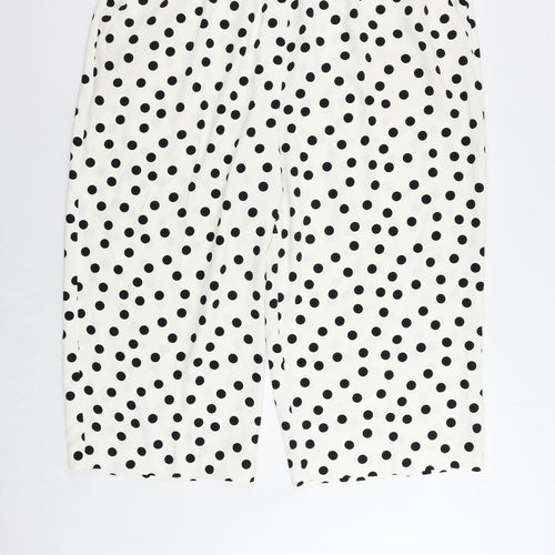 Marks and Spencer Womens White Polka Dot Polyester Trousers Size 24 L22 in Regular Drawstring - Elastic Waist