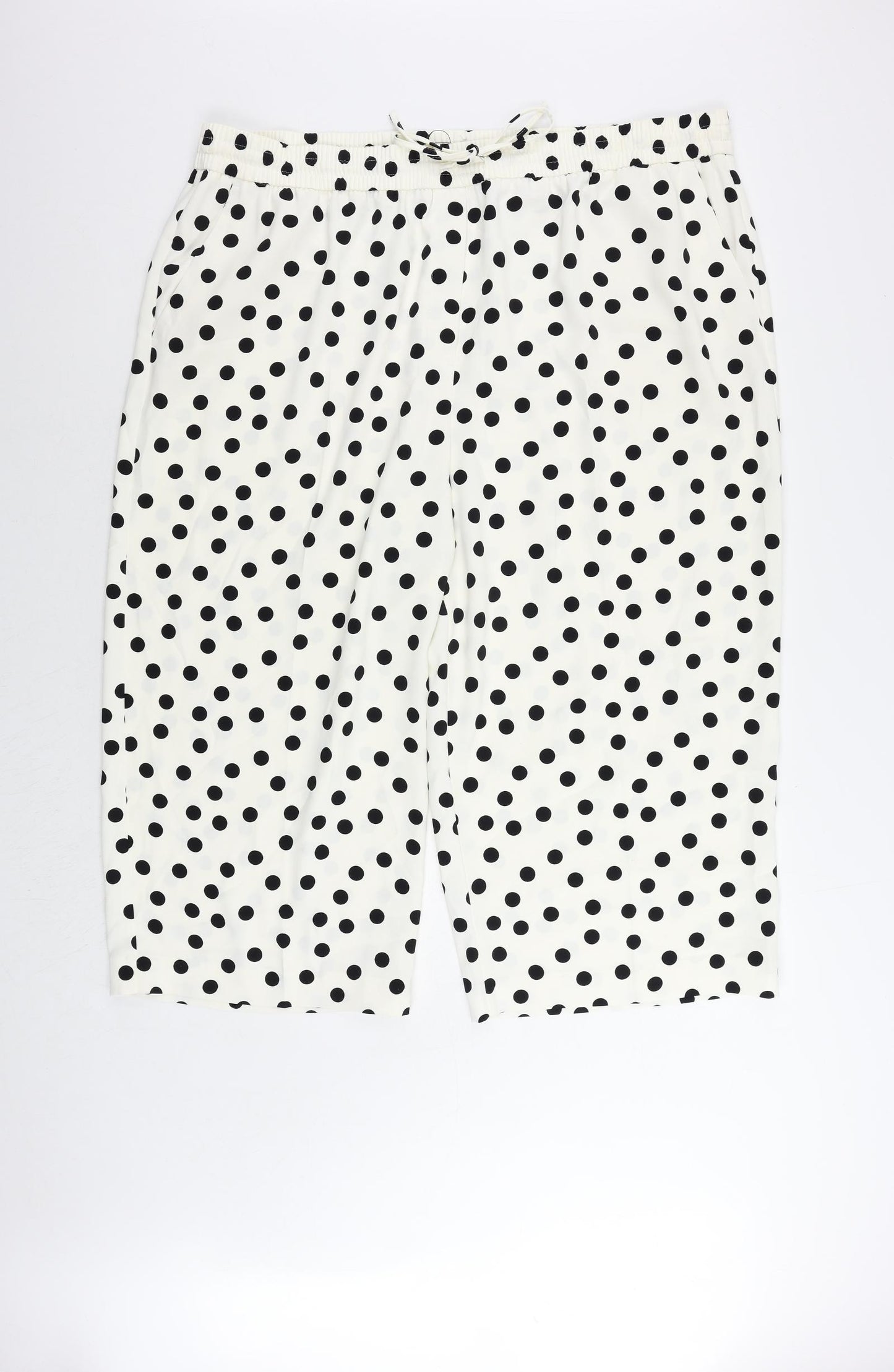 Marks and Spencer Womens White Polka Dot Polyester Trousers Size 24 L22 in Regular Drawstring - Elastic Waist