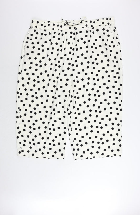 Marks and Spencer Womens White Polka Dot Polyester Trousers Size 24 L22 in Regular Drawstring - Elastic Waist