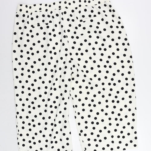 Marks and Spencer Womens White Polka Dot Polyester Trousers Size 24 L22 in Regular Drawstring - Elastic Waist