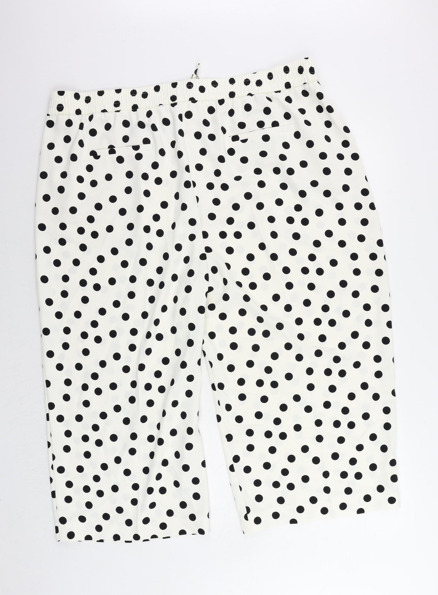 Marks and Spencer Womens White Polka Dot Polyester Trousers Size 24 L22 in Regular Drawstring - Elastic Waist