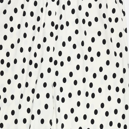 Marks and Spencer Womens White Polka Dot Polyester Trousers Size 24 L22 in Regular Drawstring - Elastic Waist