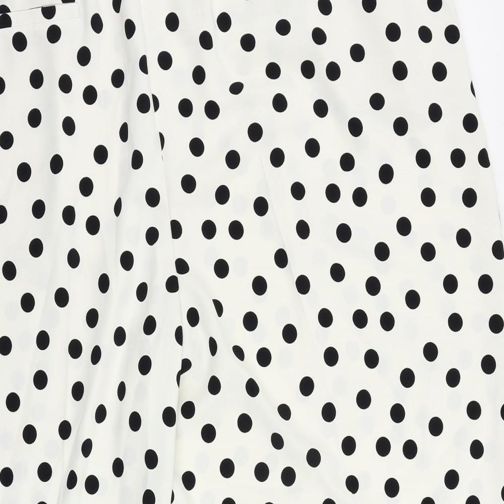 Marks and Spencer Womens White Polka Dot Polyester Trousers Size 24 L22 in Regular Drawstring - Elastic Waist