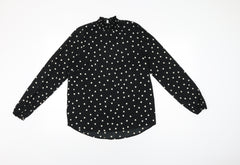 New Look Womens Black Polka Dot Polyester Basic Blouse Size 10 High Neck