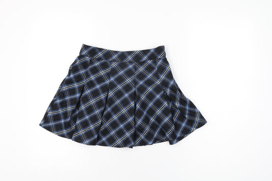 H&M Womens Black Plaid Polyester Mini Skirt Size 8 Zip