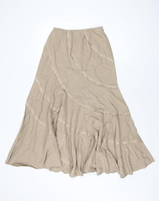 NEXT Womens Beige Linen Flare Skirt Size 6 Zip