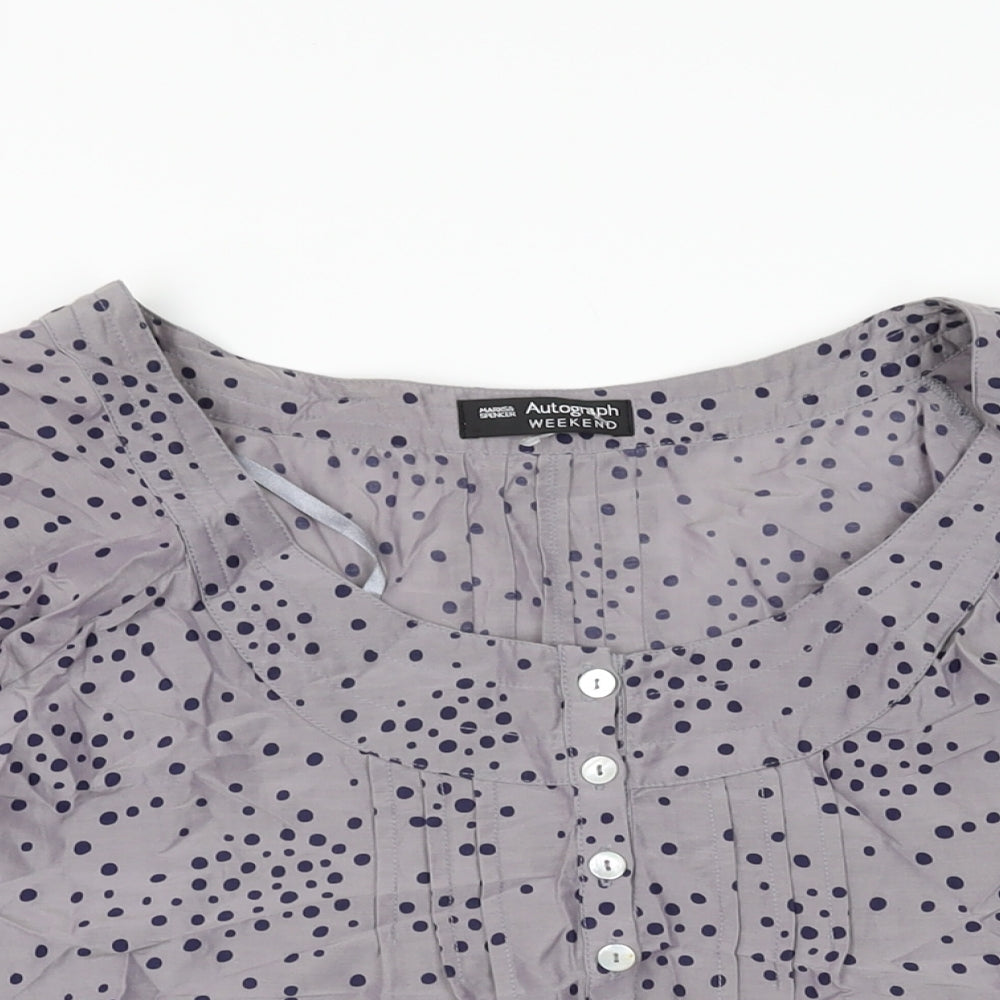 Autograph Womens Grey Polka Dot Cotton Basic T-Shirt Size 18 Scoop Neck