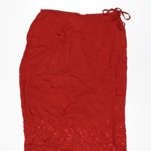 BHS Womens Red Geometric Viscose Wrap Skirt Size 20 Tie