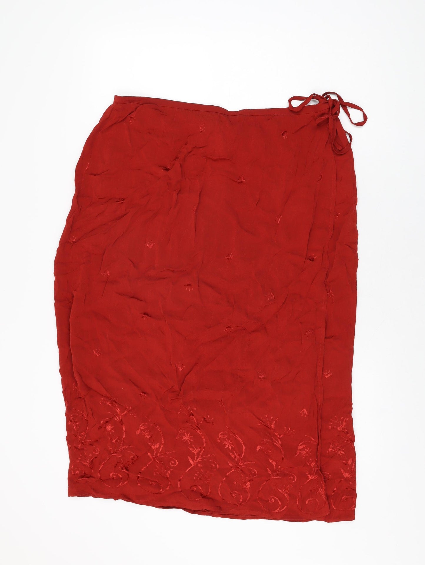 BHS Womens Red Geometric Viscose Wrap Skirt Size 20 Tie