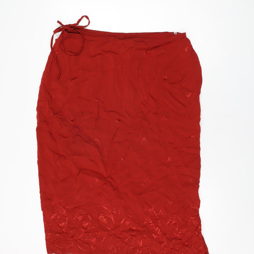 BHS Womens Red Geometric Viscose Wrap Skirt Size 20 Tie