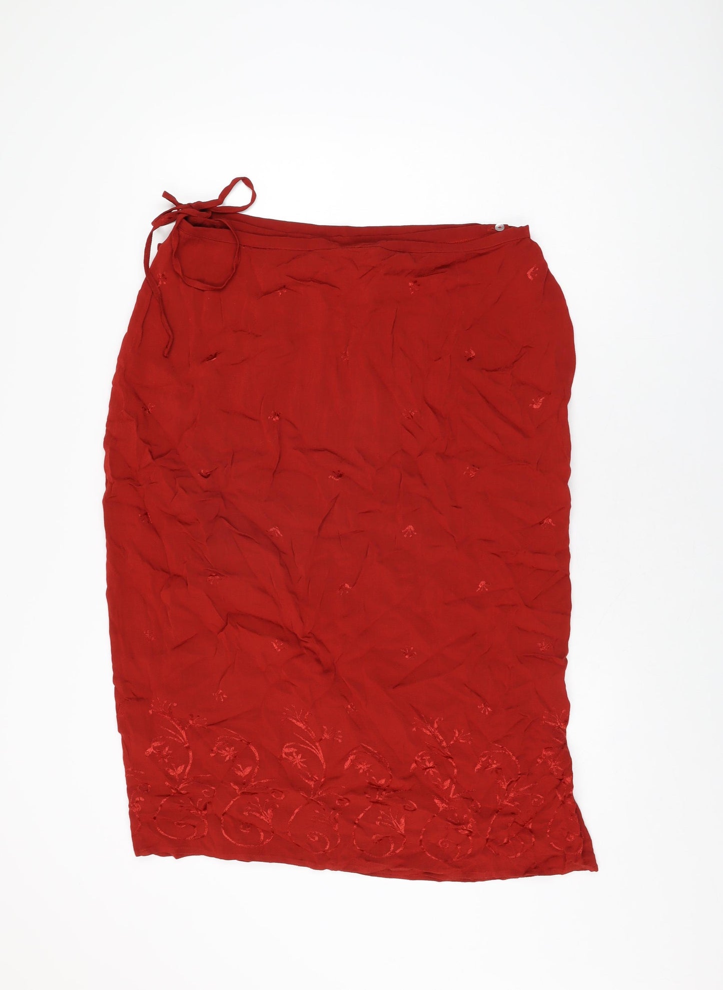 BHS Womens Red Geometric Viscose Wrap Skirt Size 20 Tie