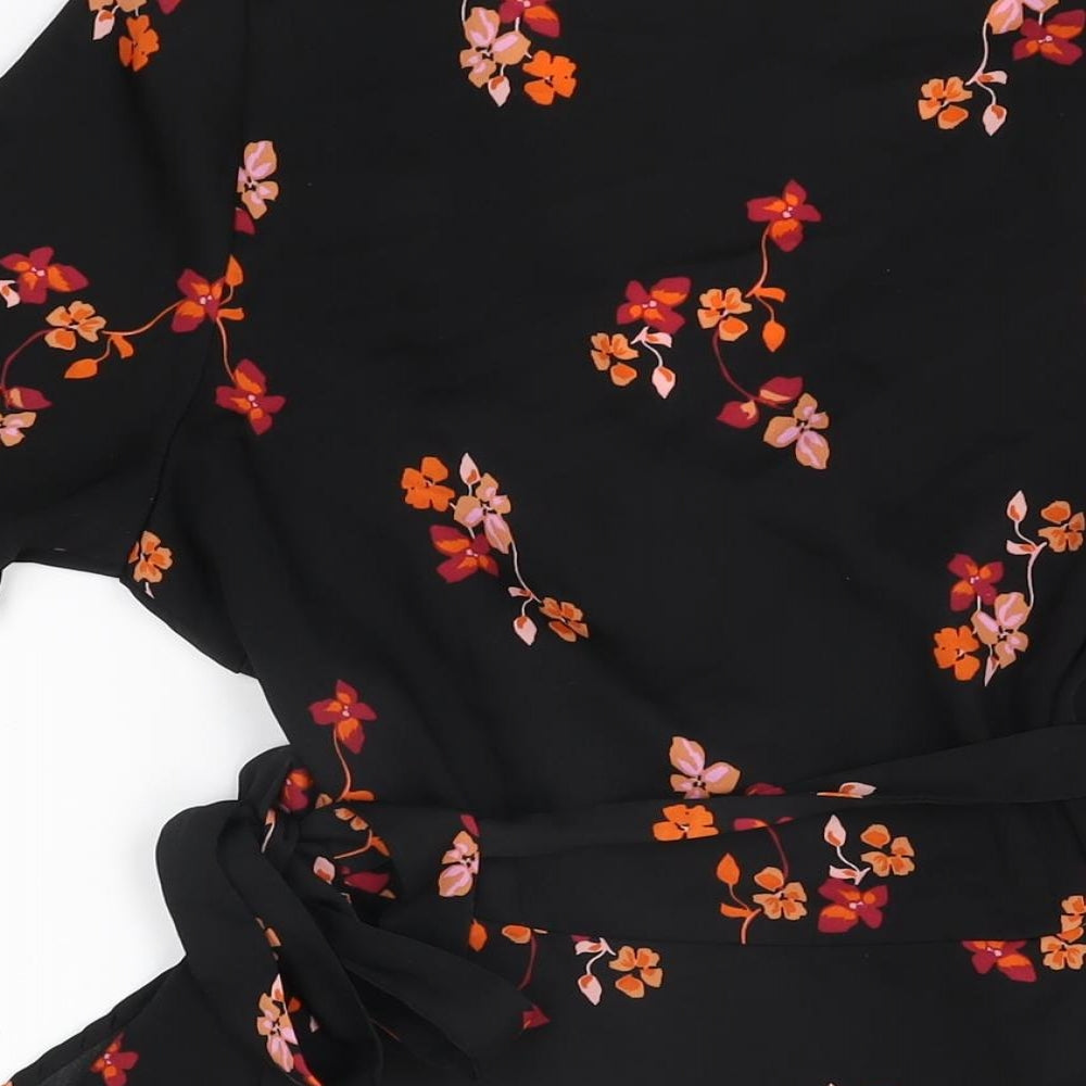 VERO MODA Womens Black Floral Polyester Wrap Blouse Size M V-Neck