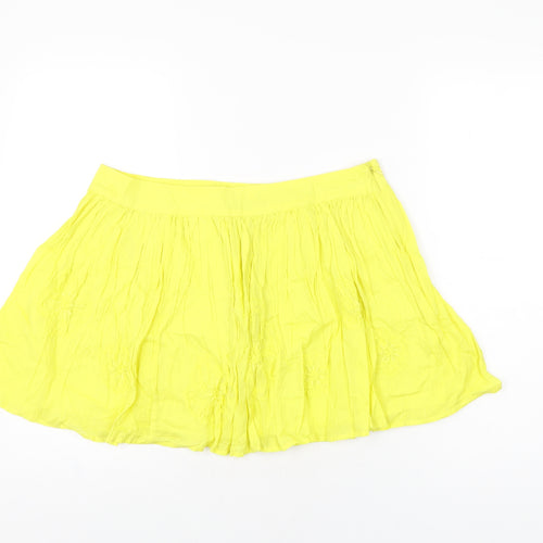 Limited Collection Womens Yellow Floral Cotton Mini Skirt Size 12 Zip