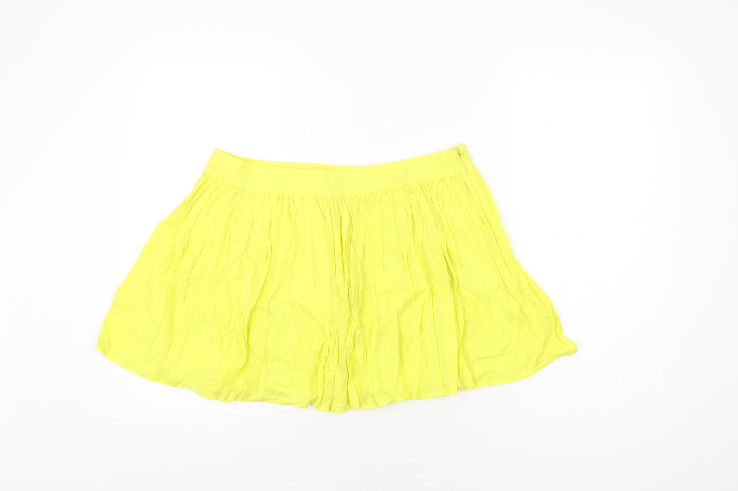 Limited Collection Womens Yellow Floral Cotton Mini Skirt Size 12 Zip