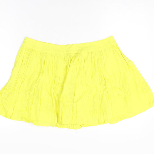 Limited Collection Womens Yellow Floral Cotton Mini Skirt Size 12 Zip