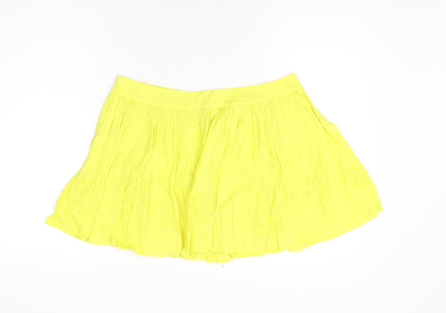 Limited Collection Womens Yellow Floral Cotton Mini Skirt Size 12 Zip