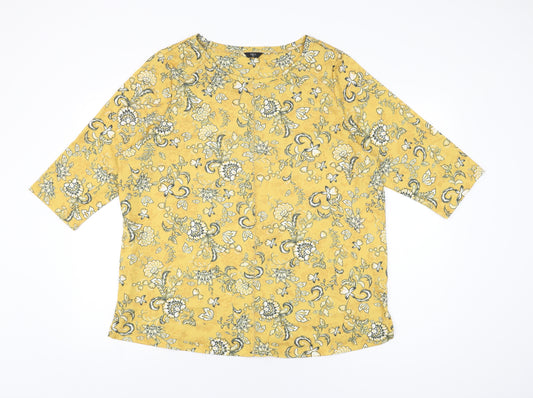 M&Co Womens Yellow Floral Polyester Basic T-Shirt Size 18 Round Neck