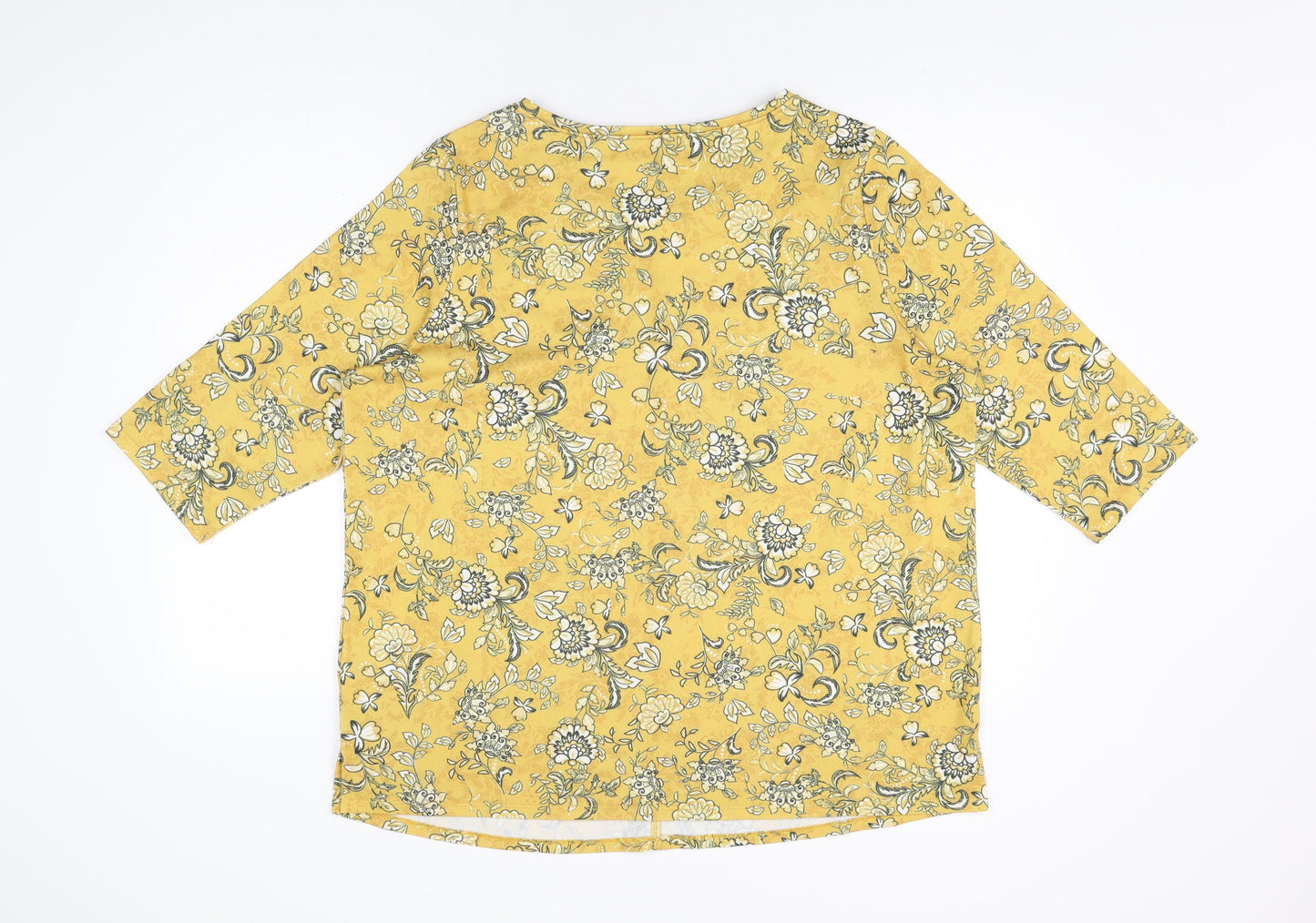 M&Co Womens Yellow Floral Polyester Basic T-Shirt Size 18 Round Neck