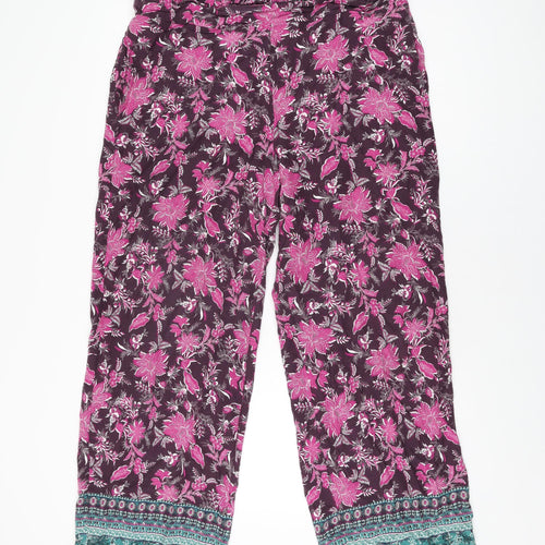 NEXT Womens Purple Floral Viscose Trousers Size 16 L29 in Regular