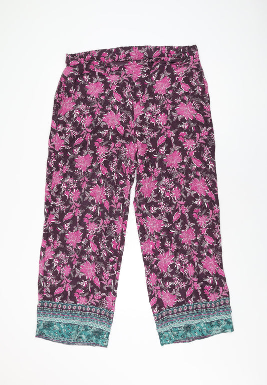 NEXT Womens Purple Floral Viscose Trousers Size 16 L29 in Regular