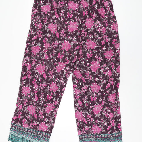 NEXT Womens Purple Floral Viscose Trousers Size 16 L29 in Regular