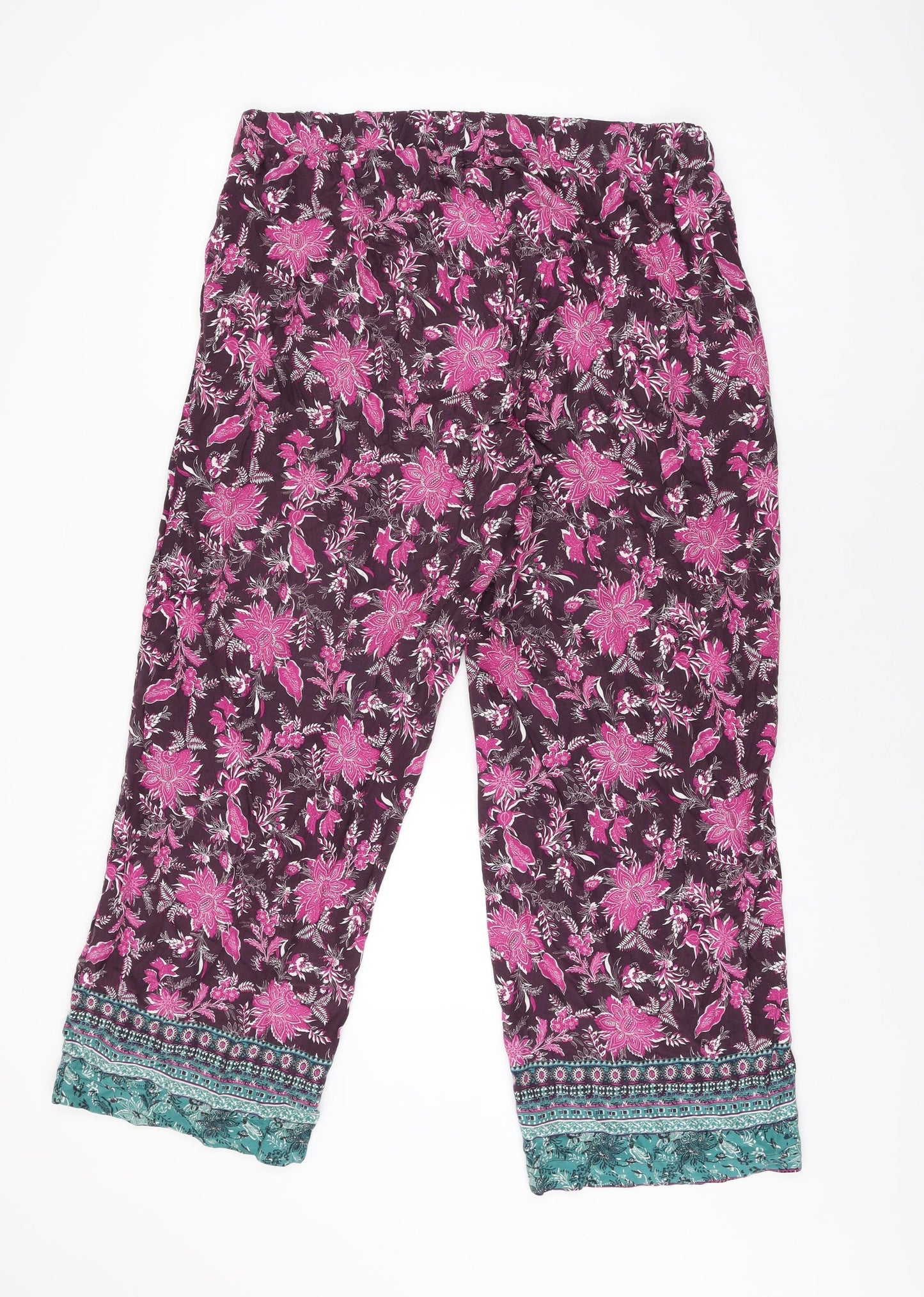 NEXT Womens Purple Floral Viscose Trousers Size 16 L29 in Regular