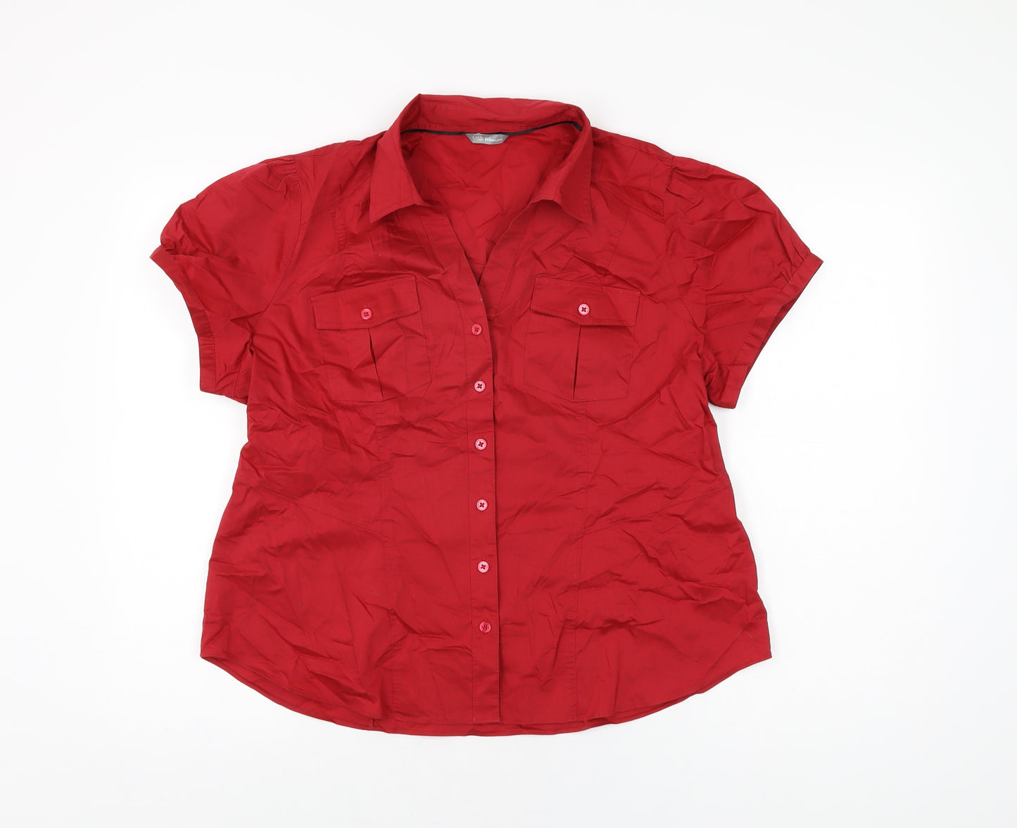 Marks and Spencer Womens Red Cotton Basic Button-Up Size 18 Collared