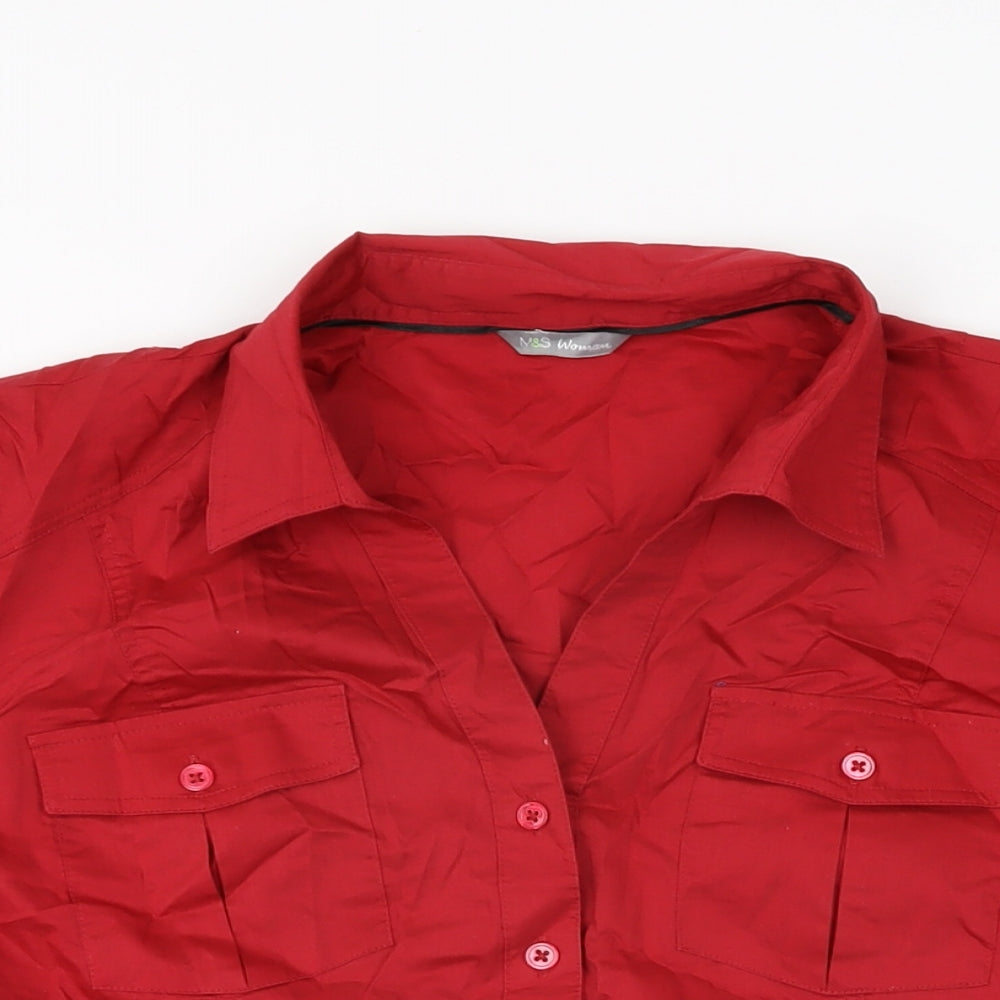 Marks and Spencer Womens Red Cotton Basic Button-Up Size 18 Collared