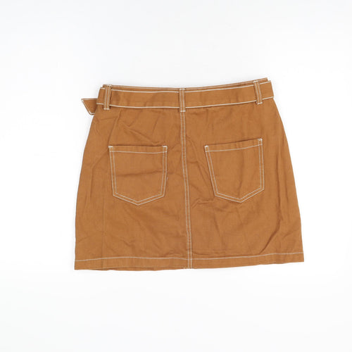 Denim Co Womens Brown Cotton Mini Skirt Size 10 Zip