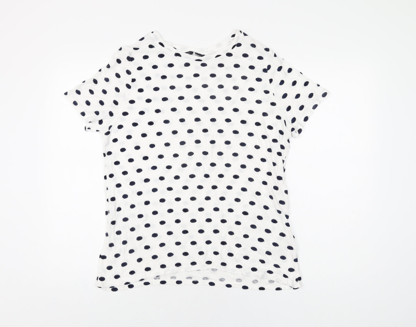 Marks and Spencer Womens White Polka Dot Viscose Basic T-Shirt Size 18 Round Neck