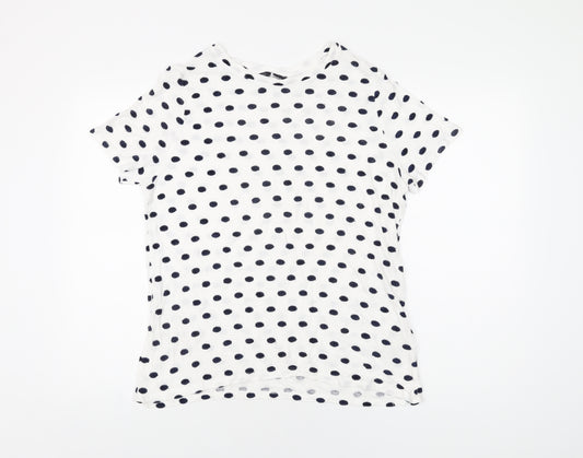 Marks and Spencer Womens White Polka Dot Viscose Basic T-Shirt Size 18 Round Neck