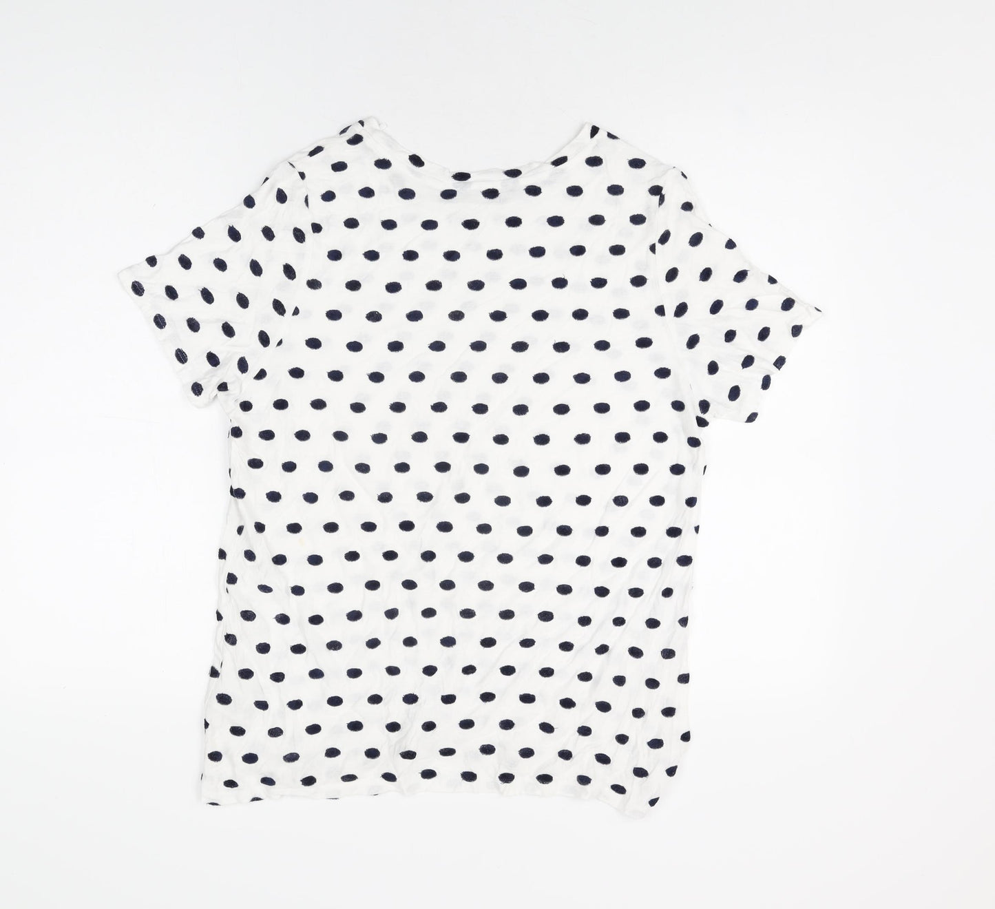 Marks and Spencer Womens White Polka Dot Viscose Basic T-Shirt Size 18 Round Neck