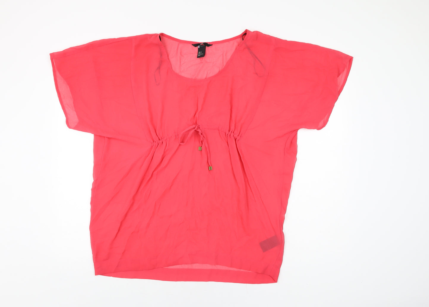 H&M Womens Pink Polyester Basic Blouse Size 8 Round Neck