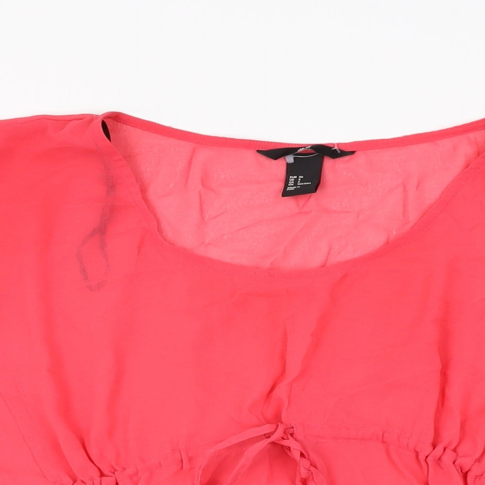 H&M Womens Pink Polyester Basic Blouse Size 8 Round Neck