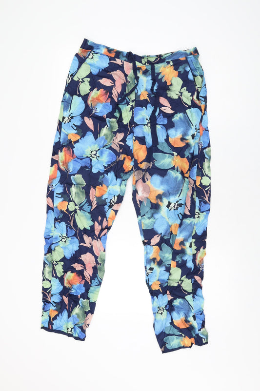 Cyberjammies Womens Blue Floral Cotton Top Pyjama Pants Size 12 Drawstring