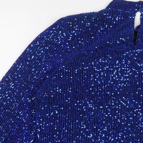 M&Co Womens Blue Polyester Basic Blouse Size 10 Round Neck - Sequins