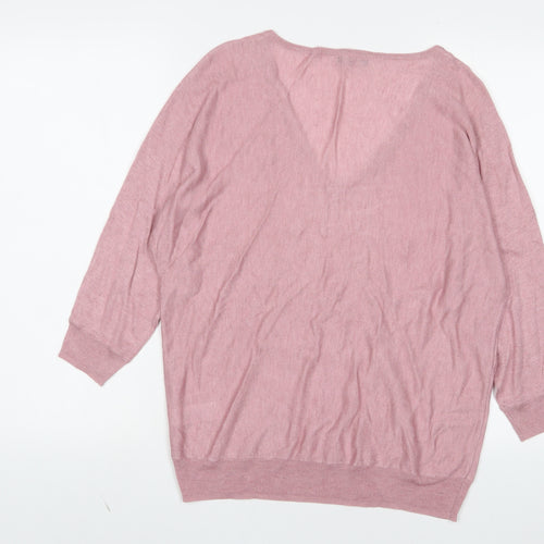 M&C Womens Pink V-Neck Viscose Pullover Jumper Size 12