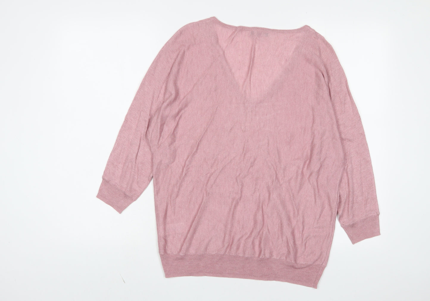 M&C Womens Pink V-Neck Viscose Pullover Jumper Size 12