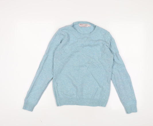 EWM Womens Blue Crew Neck Wool Pullover Jumper Size S - 10/12