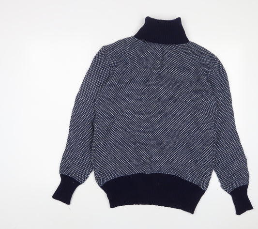 St Michael Womens Blue Roll Neck Herringbone Wool Pullover Jumper Size XL