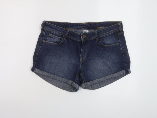 H&M Womens Blue Cotton Hot Pants Shorts Size 14 L4 in Regular Button