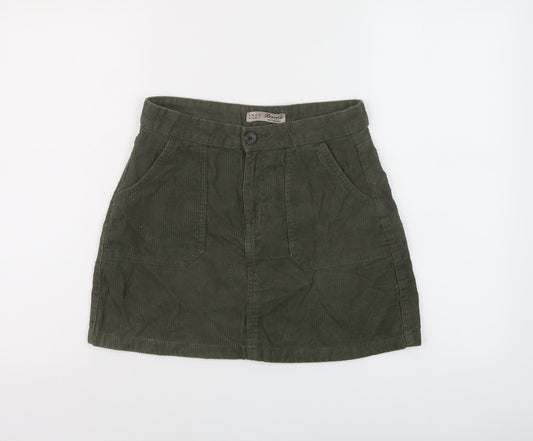 Denim & Co. Womens Green Cotton A-Line Skirt Size 8 Button