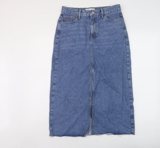 Denim & Co. Womens Blue Cotton A-Line Skirt Size 10 Button